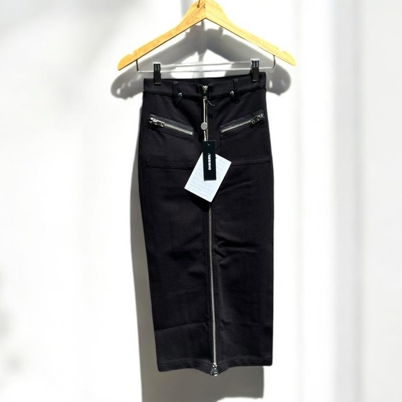 🌻NEW w/tags Diesel Black Full-Zip Midi Skirt in Milano Knit SIze 24/XS - Picture 9 of 15